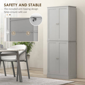 Meuble de cuisine 65 pouces, garde-manger avec 4 portes et 16 étagères pour salle à manger, gris