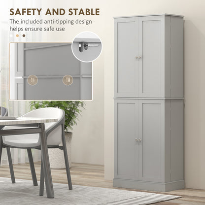 65-inch Kitchen Cabinet, Pantry with 4 Doors and 16 Shelves for Dining Room, Gray