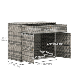Armoire de rangement extérieure en osier à 2 portes avec tiroir, gris