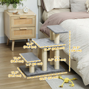 Cat stairs with 2 sisal scratching posts, white and grey
