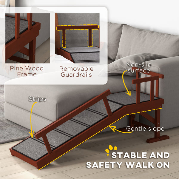 Wooden access ramp with non-slip mat and removable safety barriers