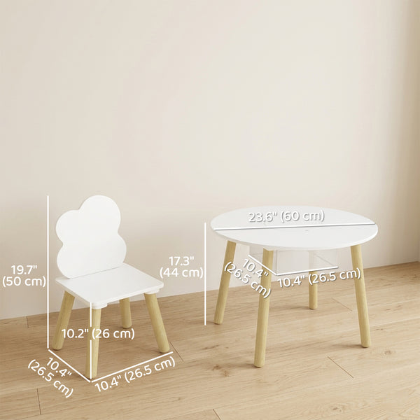 Ensemble table et chaises pour enfants 3 pièces, comprenant une table d'activités, des chaises en forme de nuage et un sac en filet.