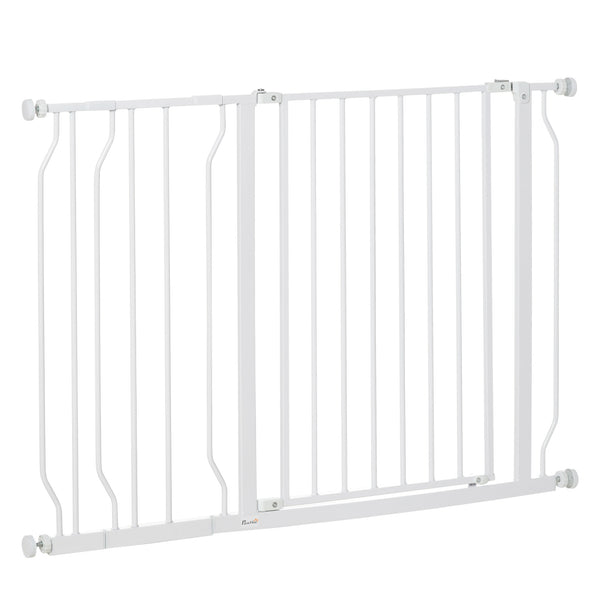 Barrière pour animaux avec porte et double système de verrouillage, blanche