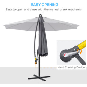 10ft Offset Patio Umbrella with Base, Garden Hanging Parasol with Crank, Banana Cantilever Umbrella Sun Shade, Gray