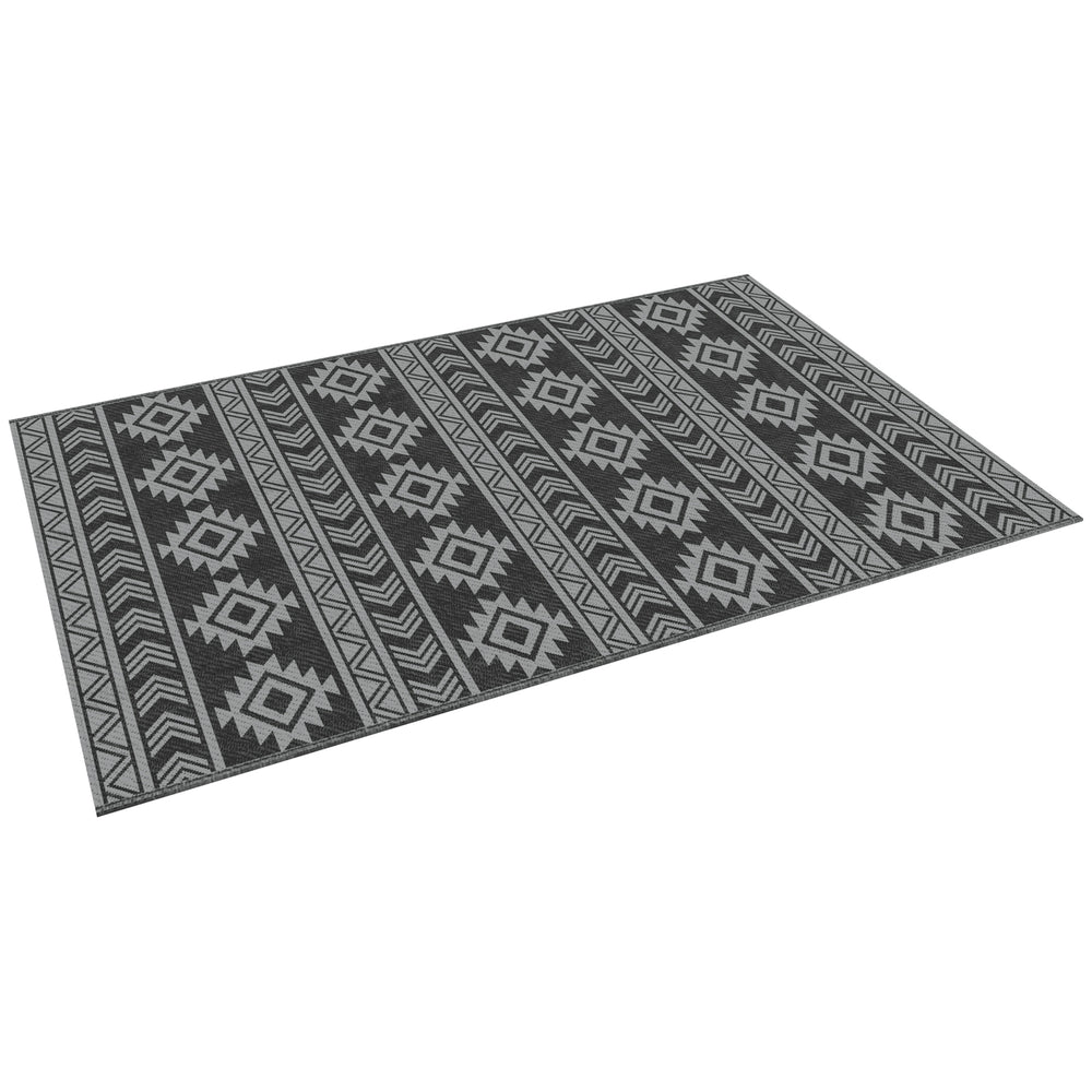 Tapis d'extérieur réversible pour patio, tapis en paille plastique 6' x 9' pour jardin, terrasse, plage, camping, noir et gris
