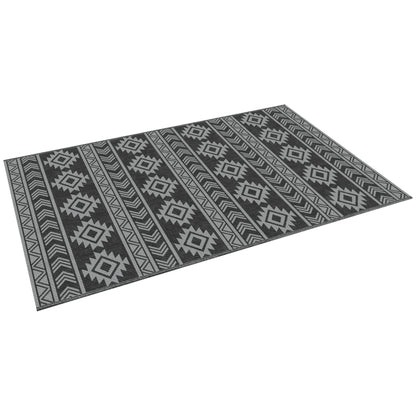 Tapis d'extérieur réversible pour patio, tapis en paille plastique 6' x 9' pour jardin, terrasse, plage, camping, noir et gris