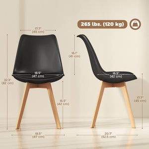 Ensemble de 6 chaises de salle à manger modernes en bois d'hévéa avec coussin en cuir PU - Noir