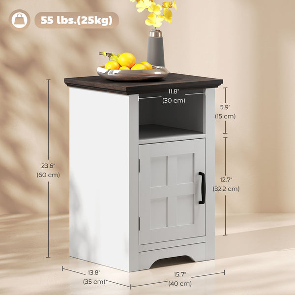 Ensemble de 2 tables d’appoint avec rangement et portes style grange – Blanc