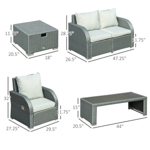 Ensemble de canapé d'extérieur 6 pièces en rotin tressé, gris