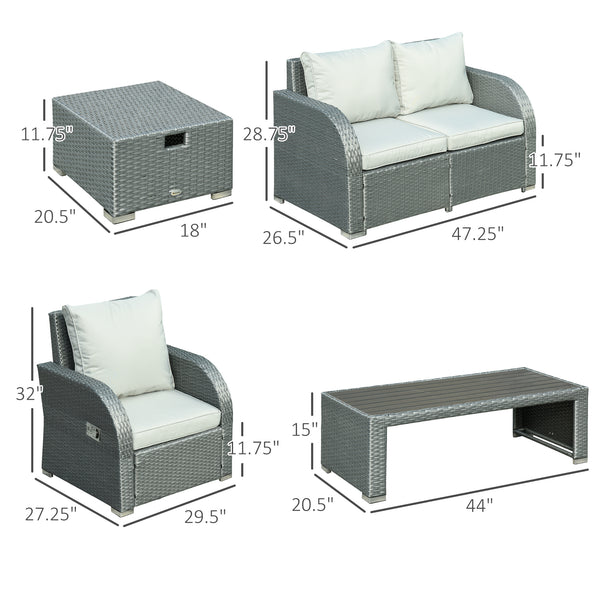 Ensemble de canapé d'extérieur 6 pièces en rotin tressé, gris