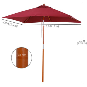 6.6-foot square parasol with tilt mechanism, burgundy red 