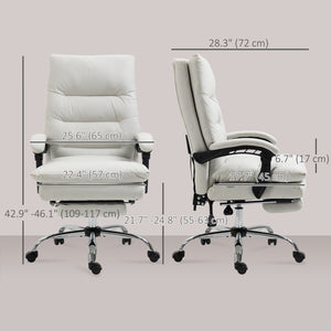 Fauteuil de bureau avec massage et chauffage en 6 points, inclinable en microfibre avec repose-pieds, blanc crème