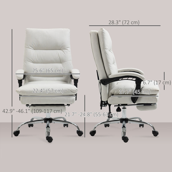 Fauteuil de bureau avec massage et chauffage en 6 points, inclinable en microfibre avec repose-pieds, blanc crème