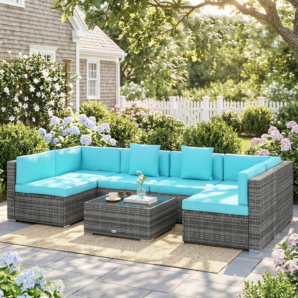 Ensemble de mobilier 7 pièces en rotin PE avec canapé d'angle