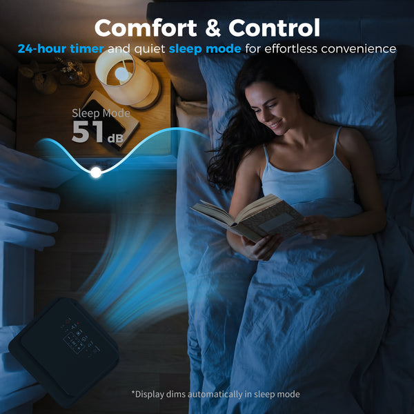 Climatiseur portable 4 en 1, 8000 BTU avec fonctions refroidissement, déshumidification, ventilation, mode sommeil, télécommande vocale Wi-Fi, noir