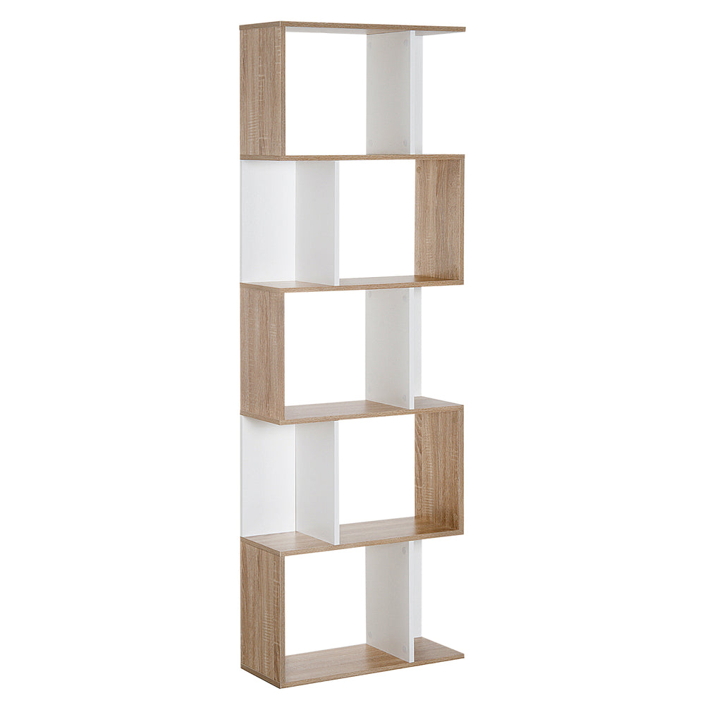 Bibliothèque géométrique à 5 niveaux avec séparateur, blanc