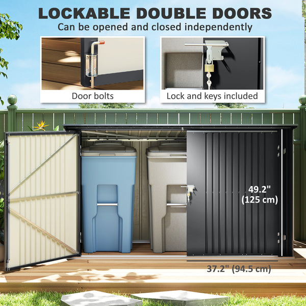 Garden shed with three bin compartments, grey