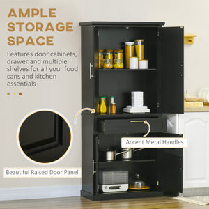 72" Kitchen Pantry Cabinet, Freestanding Storage Cabinet, 4-Door Cabinet with Drawer and Adjustable Shelves, Black