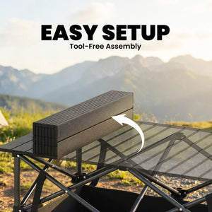 Table de camping pliante avec filet de rangement, sac de transport et structure métallique, noire