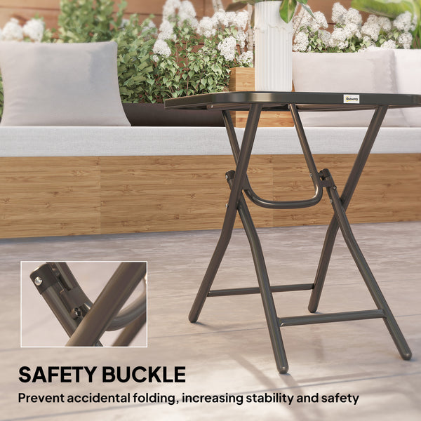 Patio Table, Folding Coffee Table with Tempered Glass Tabletop, Portable Bistro Table for Patio, Backyard