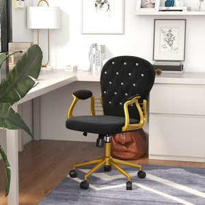 Black and gold tufted velvet office chair