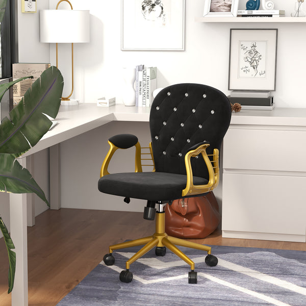 Black and gold tufted velvet office chair