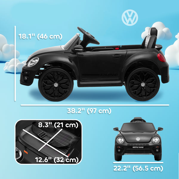 Voiture électrique 12V Volkswagen Beetle pour enfants, sous licence, avec télécommande, noire