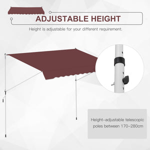 10x5ft Patio Sun Shade Canopy Manual Retractable Awning with 5.6-9.2ft Support Pole for Window, Door, Porch, Wine Red