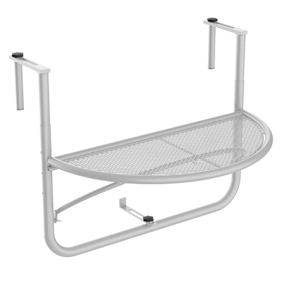 Adjustable metal balcony table, half-round serving table, white