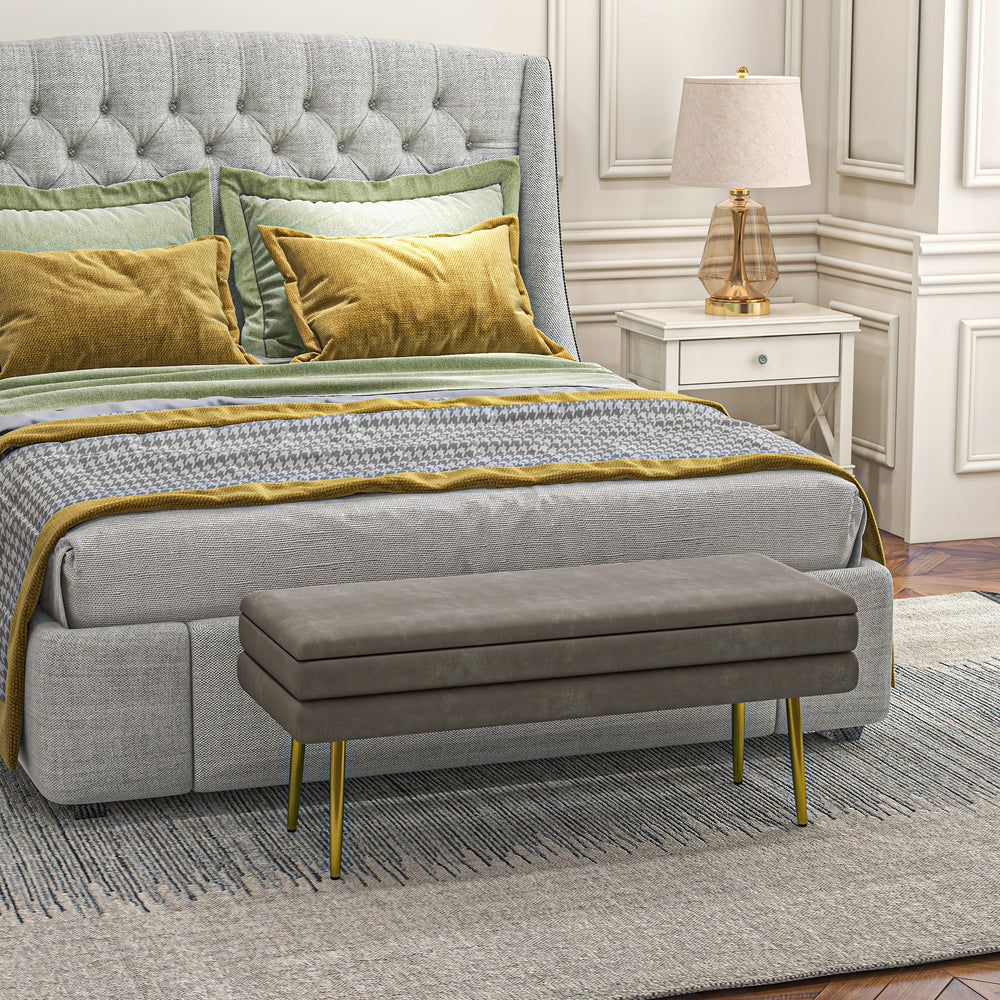 Pouf de rangement en velours avec pieds en acier
