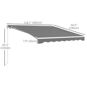 10'x8' Electric Retractable Awning with Remote Controller, Crank Handle, Aluminum Frame for Deck Balcony, Light Grey