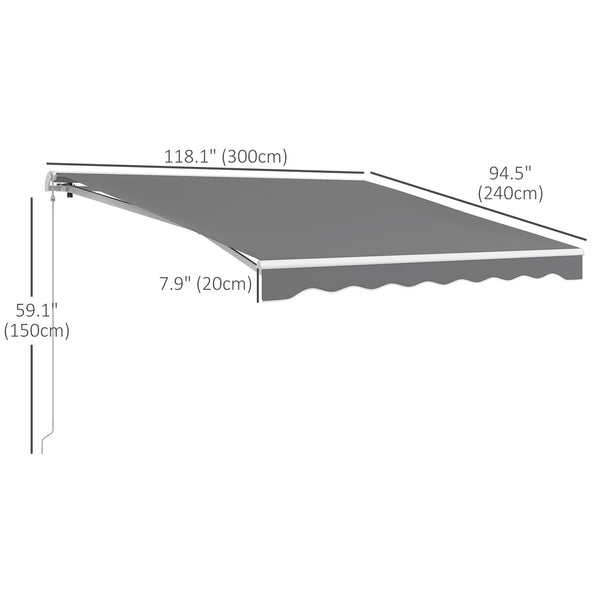 10'x8' Electric Retractable Awning with Remote Controller, Crank Handle, Aluminum Frame for Deck Balcony, Light Grey