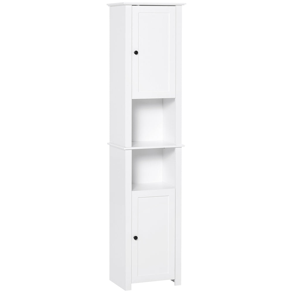 Armoire à pharmacie haute avec étagères et 2 placards, organiseur de salle de bain, blanc