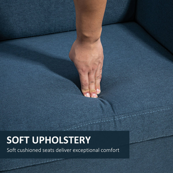 Canapé 2 places avec accoudoirs et pieds en bois pour salon, chambre, bleu