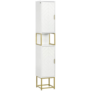 Armoire de rangement haute pour salle de bain, étagère réglable, blanc
