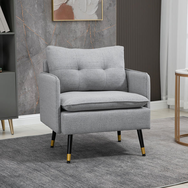 Fauteuil d'appoint moderne rembourré avec dossier capitonné et pieds en acier, gris