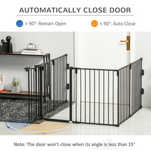 Dog Safety Gate 6-Panel Playpen Fireplace Christmas Tree Steel Fence Stair Barrier Room Divider Black
