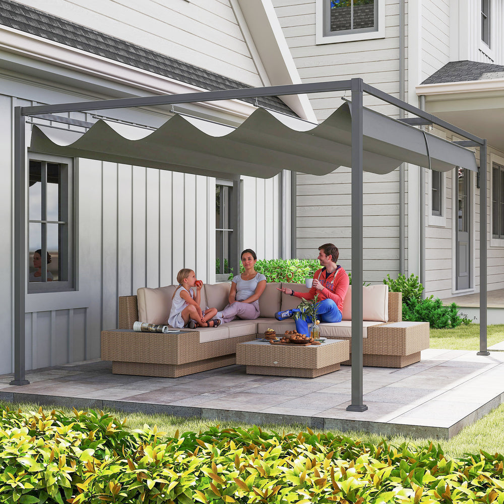 Pergola de terrasse 10 x 13 avec auvent rétractable, gris foncé