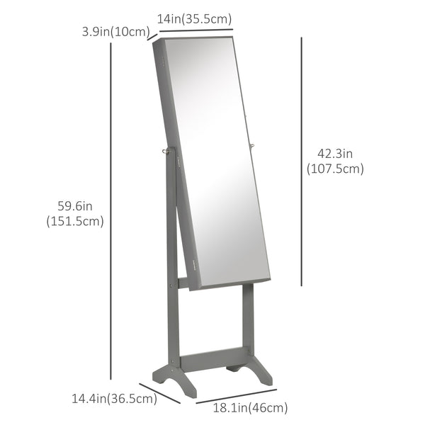 Armoire à bijoux avec miroir verrouillable et 3 angles réglables, gris