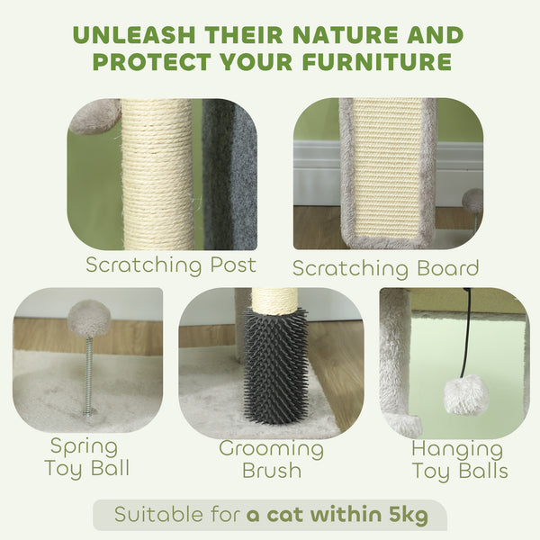 Arbre à chat de 104 cm avec griffoirs, panier, niche, brosse de toilettage