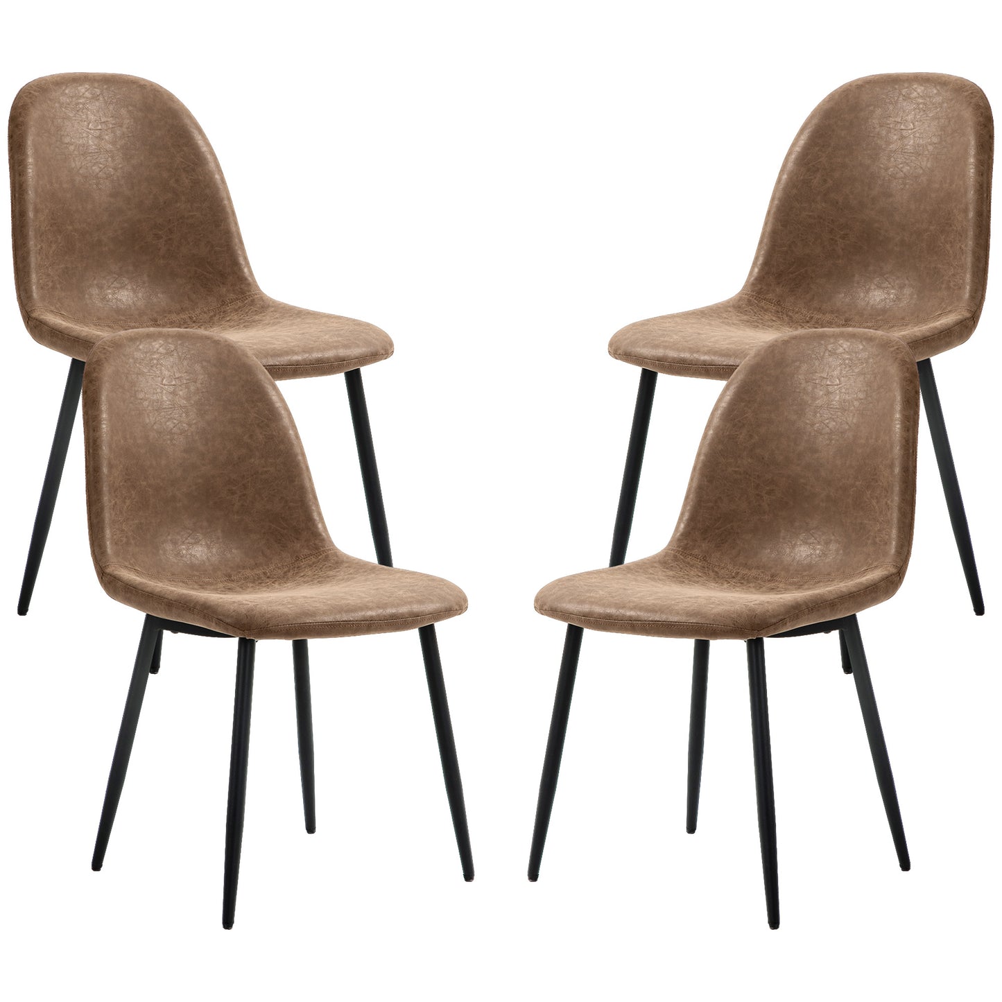 Lot de 4 chaises de salle à manger rétro rembourrées en cuir synthétique