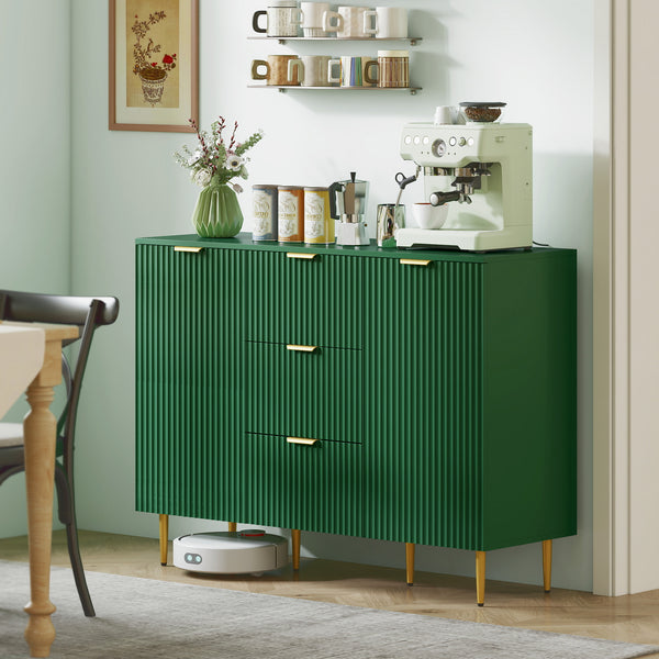 Meuble de rangement de cuisine moderne avec 3 tiroirs et étagères réglables, vert