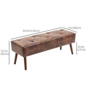 Banc de chambre avec capitonnage à boutons en similicuir avec pieds en bois, marron