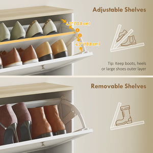 Meuble à chaussures moderne avec 4 tiroirs à charnières et étagères réglables, pour 18 à 24 paires de chaussures, blanc