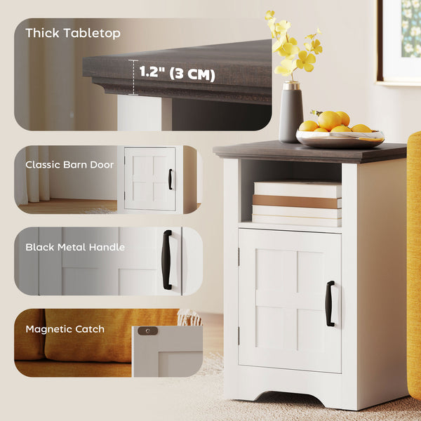 Ensemble de 2 tables d’appoint avec rangement et portes style grange – Blanc