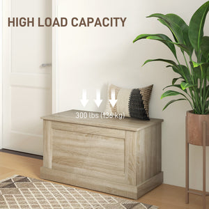 Coffre de rangement avec charnière de sécurité, aspect bois naturel