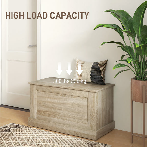 Coffre de rangement avec charnière de sécurité, aspect bois naturel