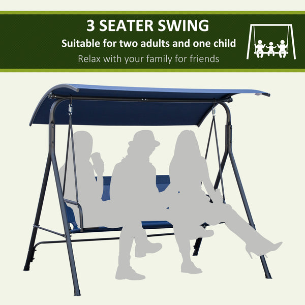 3-Seater Outdoor Porch Swing with Adjustable Canopy, Patio Swing Chair for Garden, Poolside, Backyard, Dark Blue