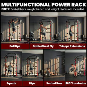 Cage de musculation avec système de poulies réglables, barre de traction, station de dips, barre de traction Landmine