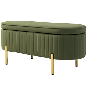 Banc de chambre rembourré capitonné avec pieds en métal, vert foncé